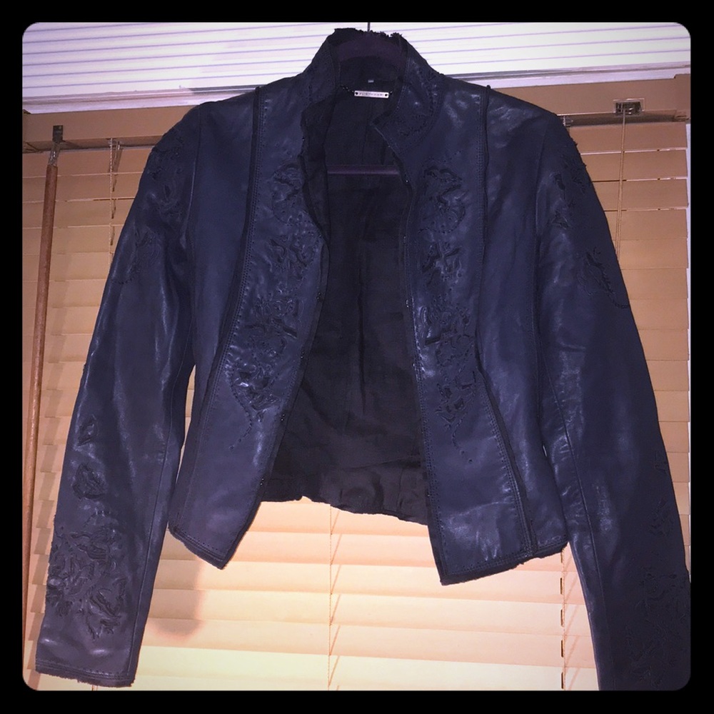 Elie Tahari blue leather jacket